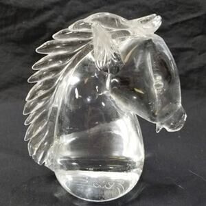 Elio Raffaeli Signed Murano Style Clear Glass Horse Head Paperweight